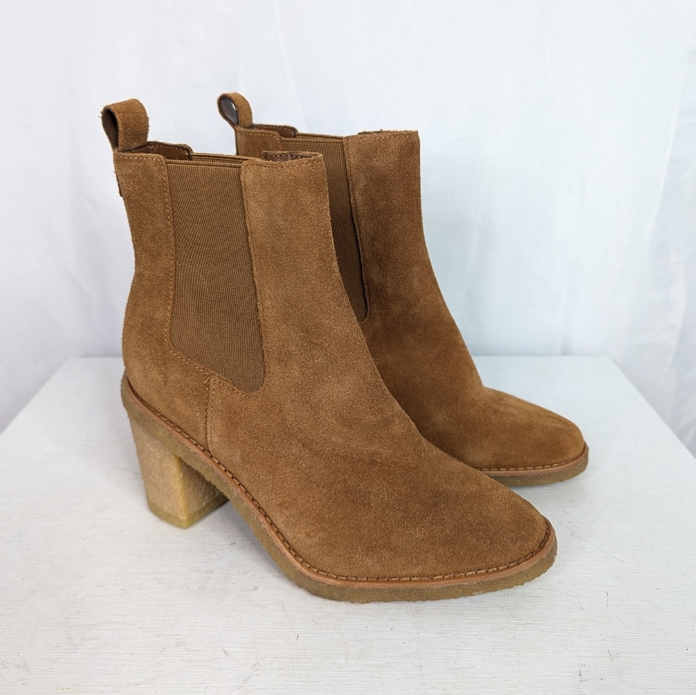 Lauren Ralph Lauren Marianna Suede Waterproof Camel Heeled Boots - Size 6